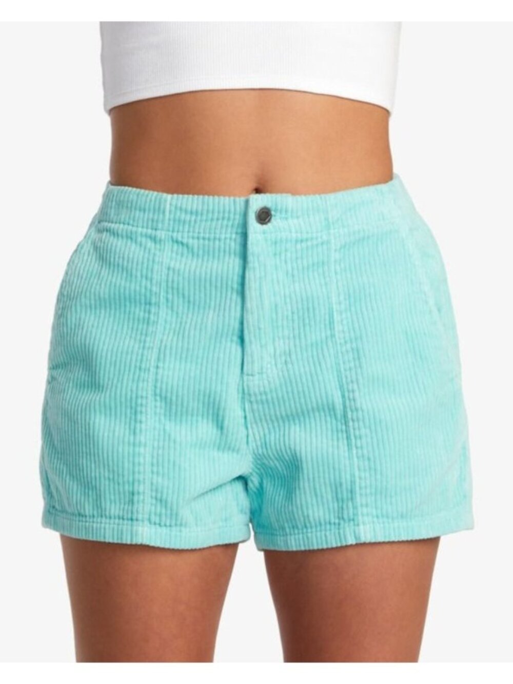 Rvca Womens Daylight High Rise Zip Fly Corduroy Shorts Ice Green Size M NWT